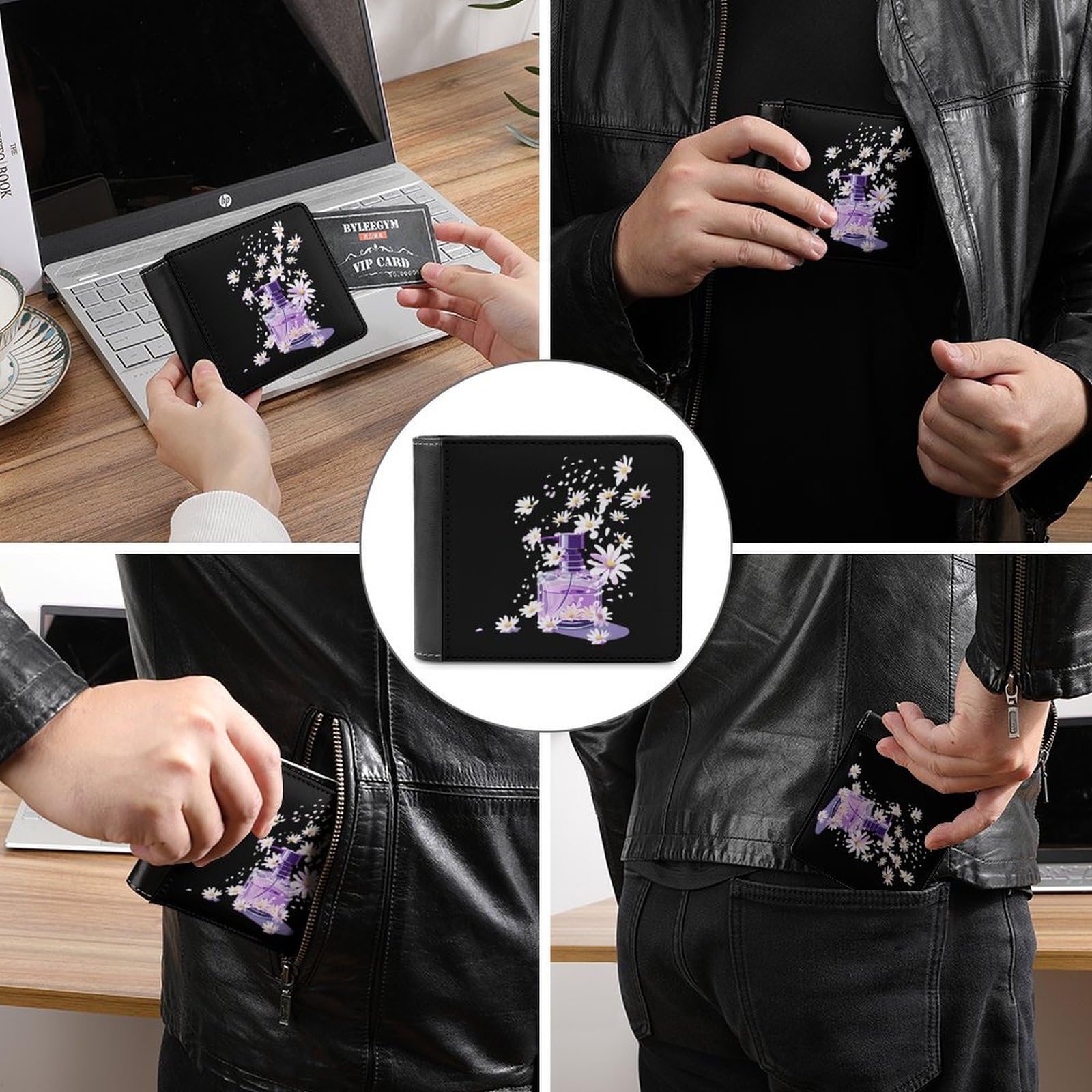 Amazon.com: Perfume Bottle PU Leather Wallet Bifold Wallet